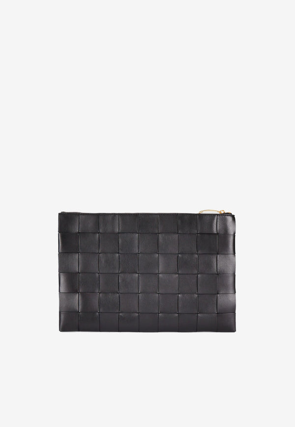 Bottega Veneta Large Intreccio Leather Pouch Bag Black 651409VCQC1 8425