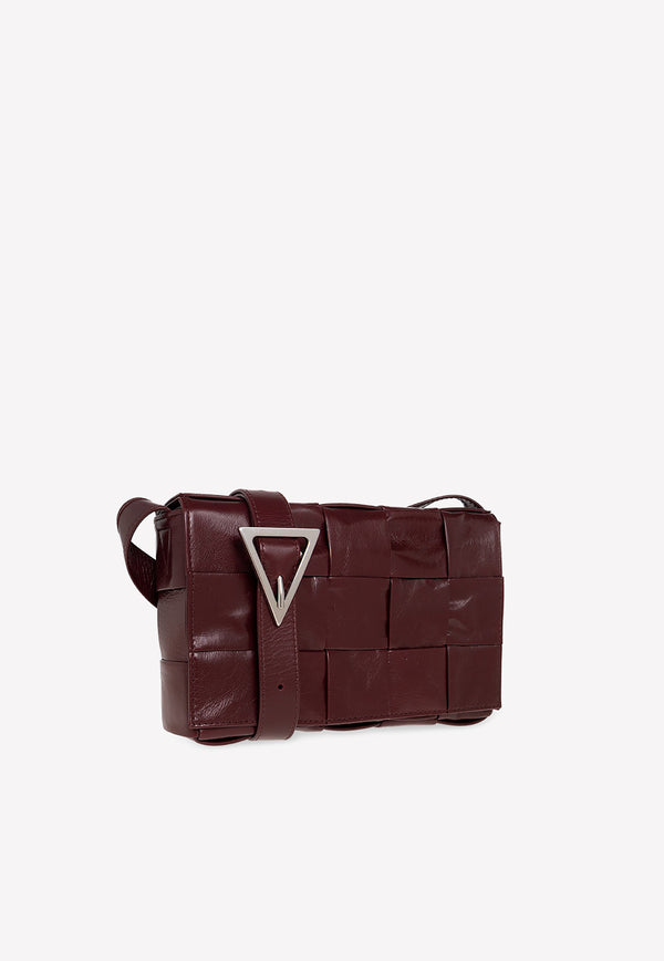 Bottega Veneta Intreccio Cassette Crossbody Bag in Calf Leather Bordeaux 667298VCQ71 2245