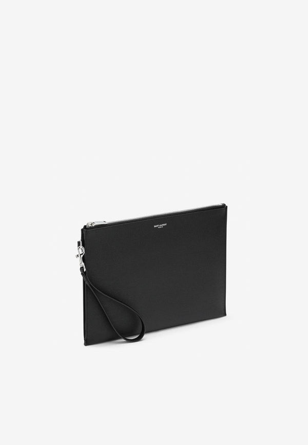 Saint Laurent Paris Zipped Tablet Holder in Calf Leather 683865BTY0N/M_YSL-1000 Black