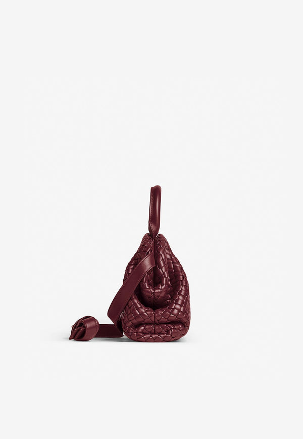 Bottega Veneta Small Top Handle Bag in Intreccio Leather 691188V01D1 2247 Barolo