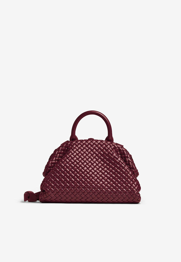 Bottega Veneta Small Top Handle Bag in Intreccio Leather 691188V01D1 2247 Barolo
