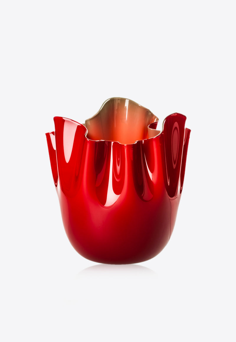 Venini Medium Fazzoletto Opalini Glass Vase Red 700.02 RV/VM