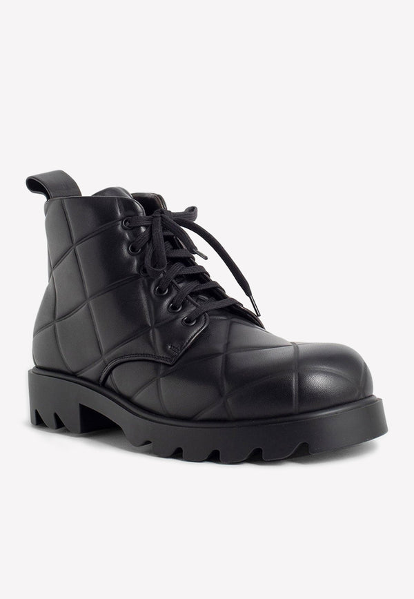 Bottega Veneta Quilted Leather Lace-Up Ankle Boots Black 708999V02X0 1000