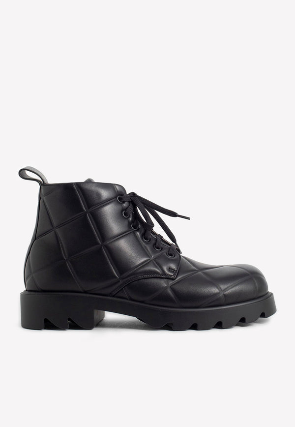 Bottega Veneta Quilted Leather Lace-Up Ankle Boots Black 708999V02X0 1000