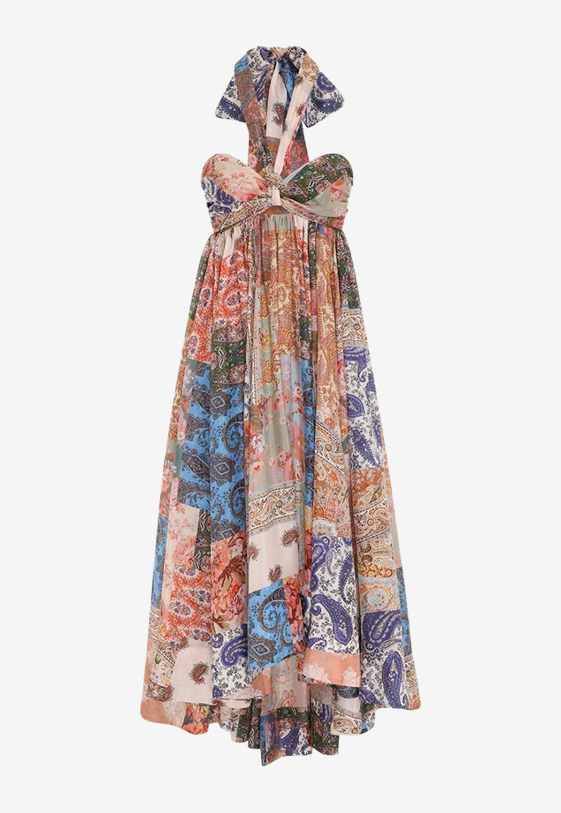 Zimmermann Devi Halter Maxi Dress in Silk Multicolor 7114DSS231MULTICOLOUR