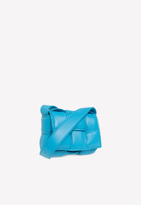 Bottega Veneta Mini Padded Cassette Shoulder Bag in Intreccio Leather Blue 716648VCQR1 4619