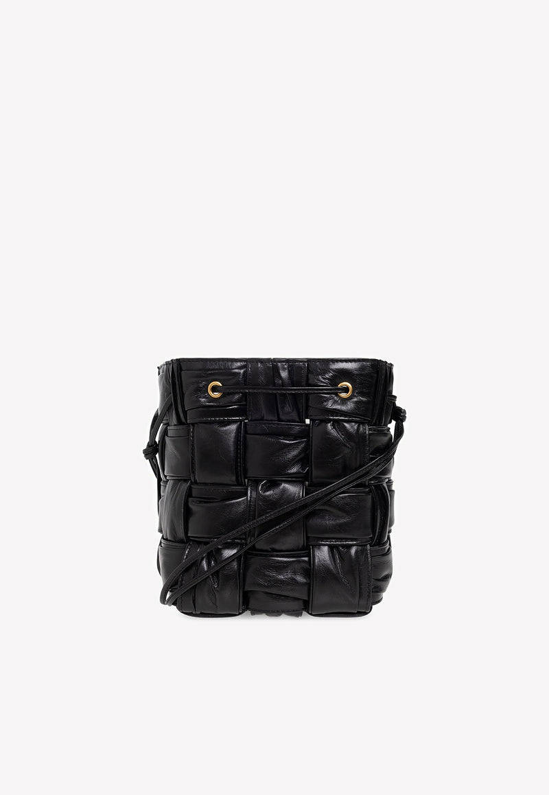 Bottega Veneta Small Cassette Bucket Bag in Plisse Intreccio Leather Black 717187V2FY3 8425