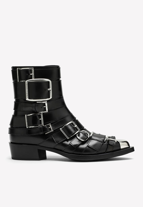 Alexander McQueen Leather Punk Buckle Ankle Boots 42576669606069 718853WHSWD/L