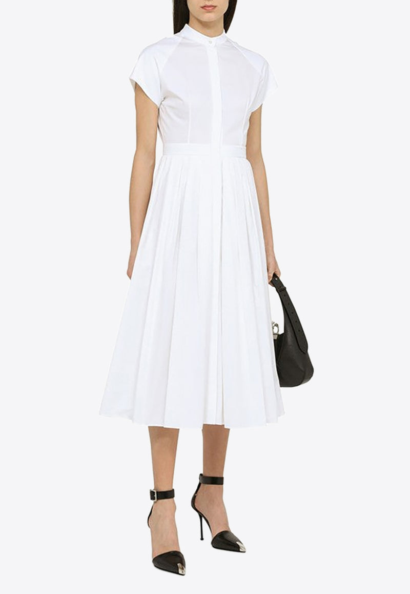 Alexander McQueen Pleated Midi Dress White 734131QAABC/M_ALEXQ-9000