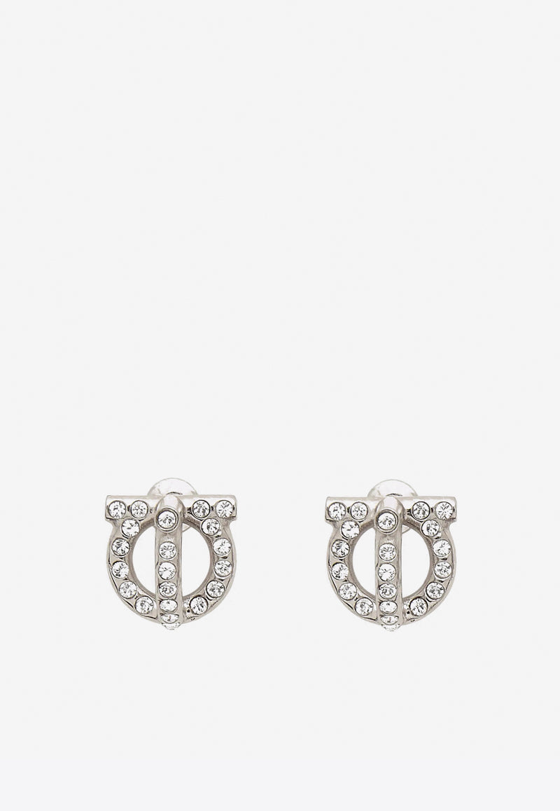 Salvatore Ferragamo Gancini 3D Crystal Earrings Silver 760417 EA 3D STRASS 736295 PALLADIO/STR CRYSTL