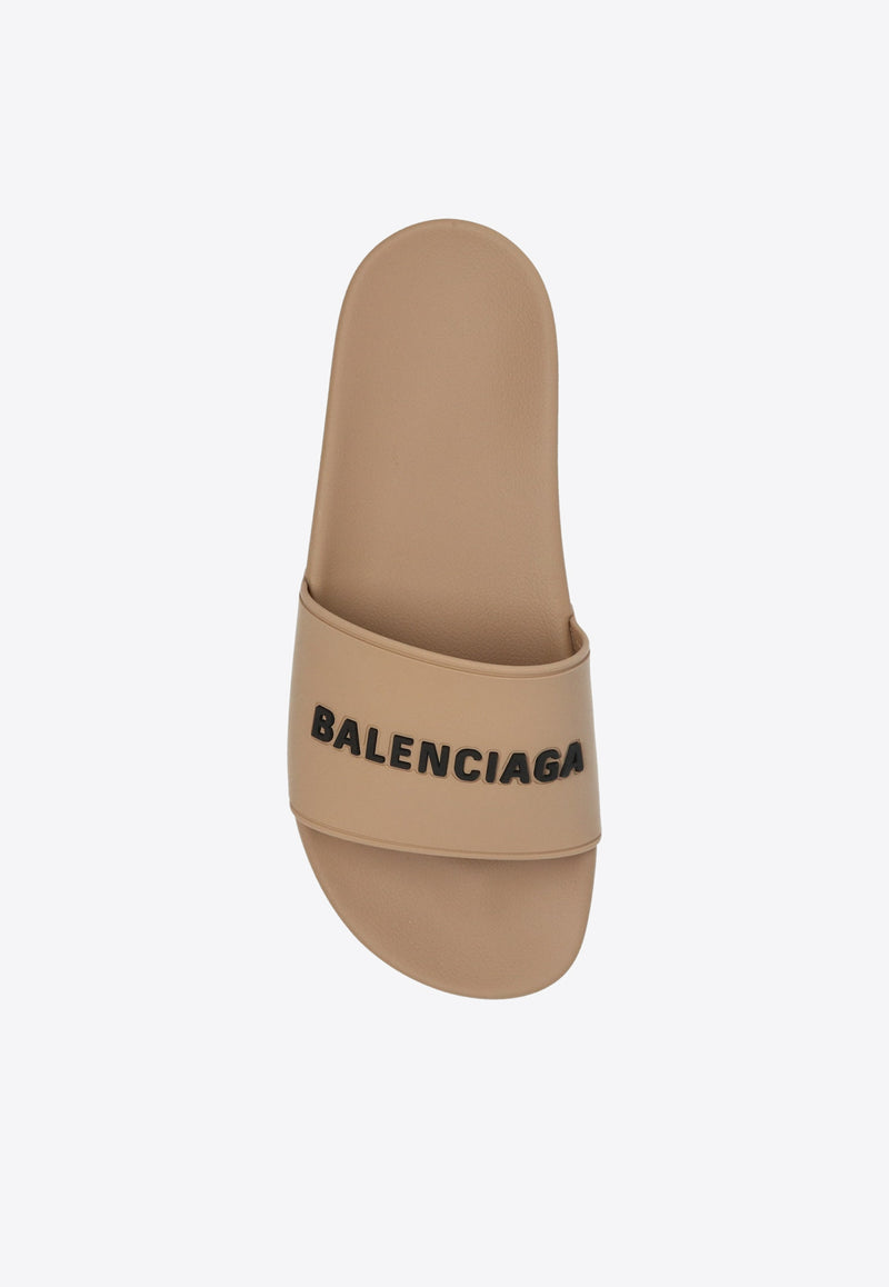 Balenciaga Logo Rubber Slides 565547 W1S80-9710 Beige