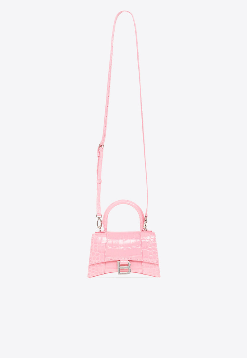Balenciaga Hourglass XS Top Handle Bag in Croc Embossed Leather 592833 1LR6Y-5812 Pink