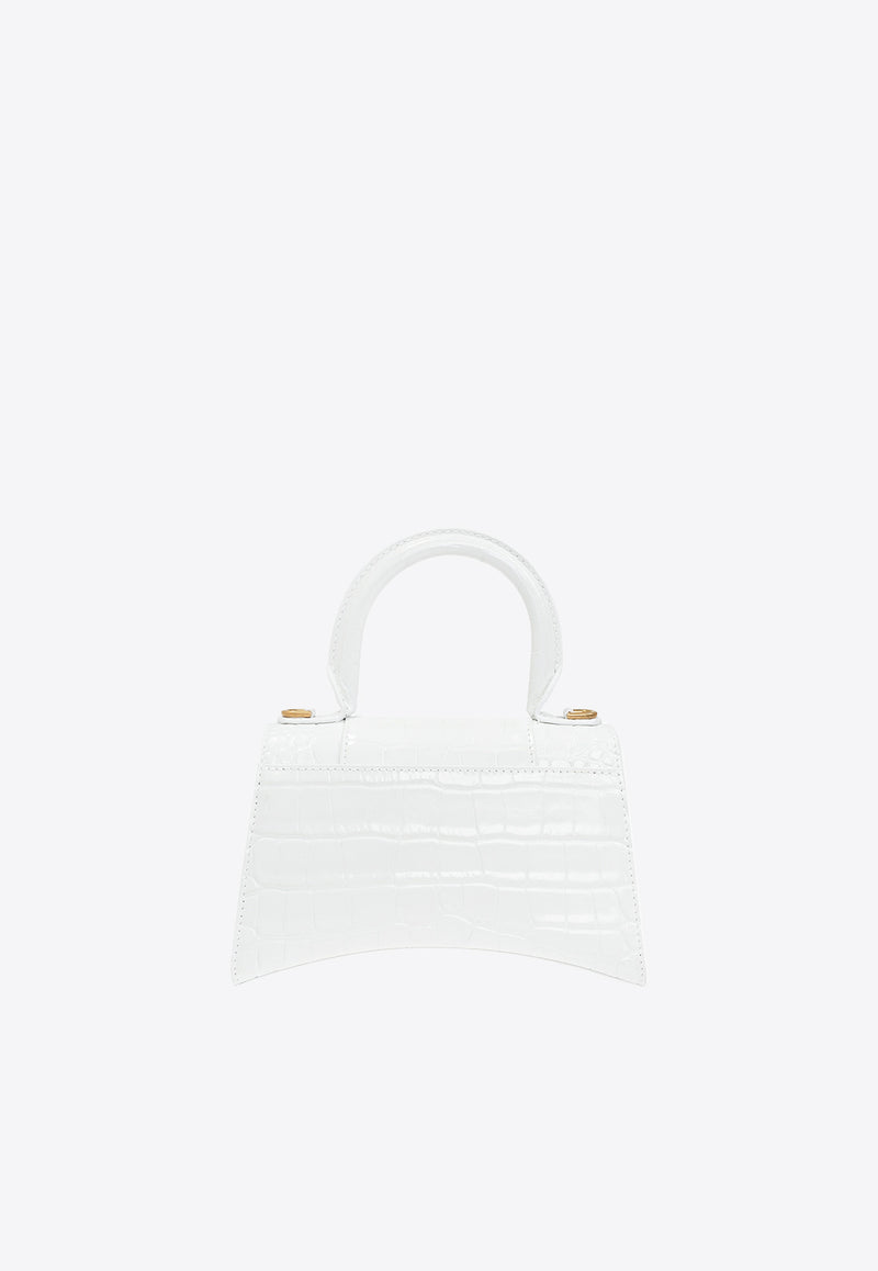 Balenciaga Hourglass XS Top Handle Bag in Croc Embossed Leather 592833 1LRGM-9016 White
