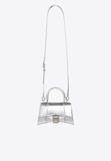 Balenciaga Hourglass XS Top Handle Bag in Croc Embossed Metallic Leather 592833 1S4CY-8110 Silver