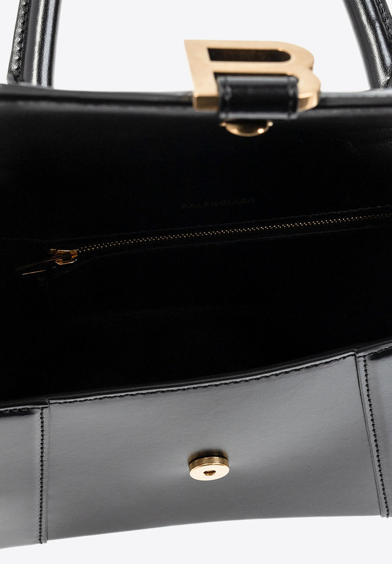 Balenciaga Small Hourglass Top Handle Leather Bag 593546 1QJ4M-1000 Black