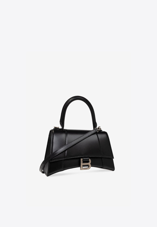 Balenciaga Small Hourglass Top Handle Leather Bag 593546 1QJ4Y-1000 Black