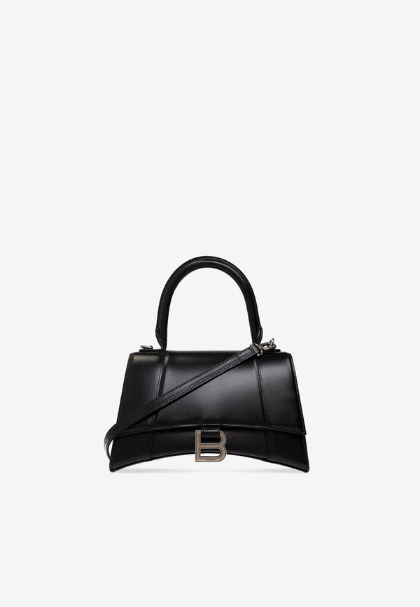 Balenciaga Small Hourglass Top Handle Leather Bag 593546 1QJ4Y-1000 Black