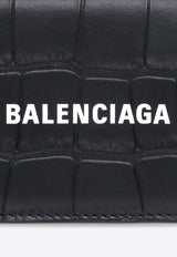 Balenciaga Logo Wallet in Croc Embossed Leather 594312 1ROP3-1000 Black