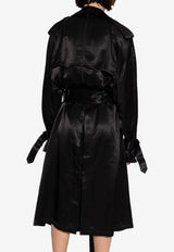 Balenciaga Belted Satin Trench Dress Black 675383 TLO28-1000