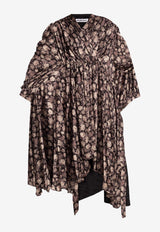 Balenciaga Asymmetric Floral Midi Dress Brown 675426 TLL82-2135