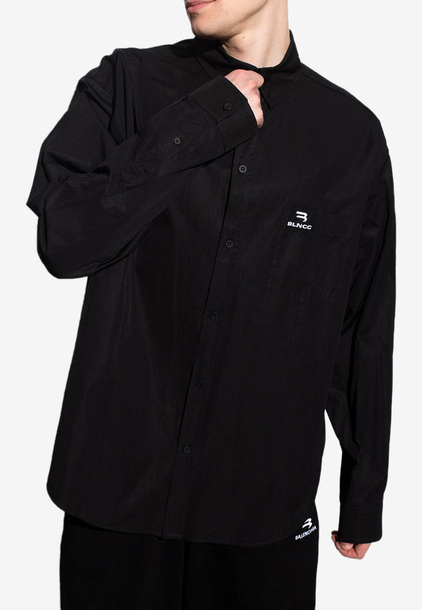 Balenciaga Logo Embroidered Long-Sleeved Shirt Black 675642 TYB18-1000