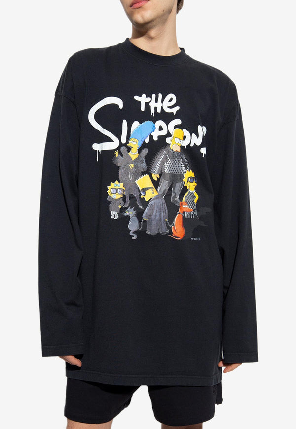 Balenciaga X The Simpsons Print Long-Sleeved T-shirt 681046 TLVG7-0100 Black