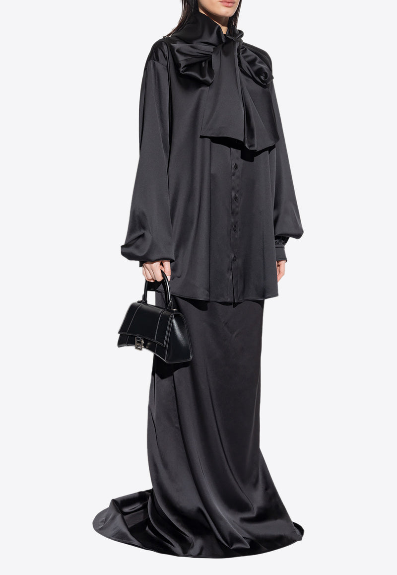 Balenciaga Draped Maxi Satin Skirt Black 727960 TJO44-1000
