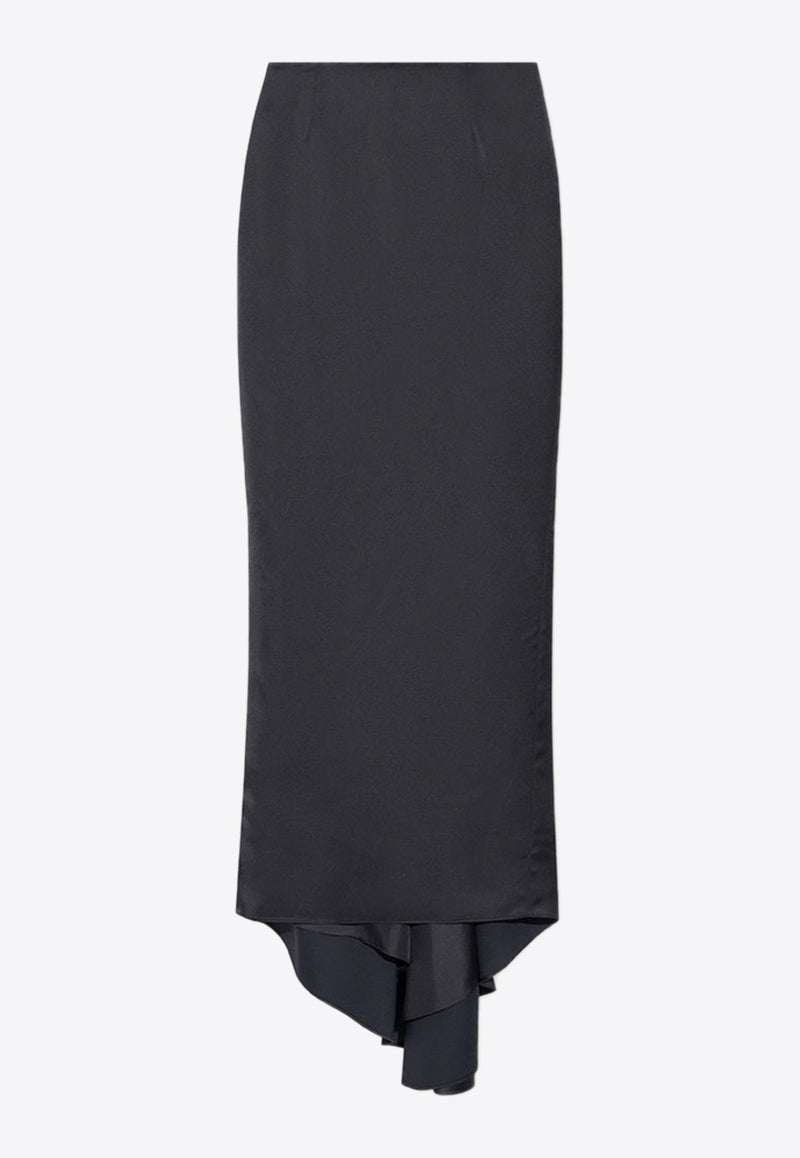 Balenciaga Draped Maxi Satin Skirt Black 727960 TJO44-1000