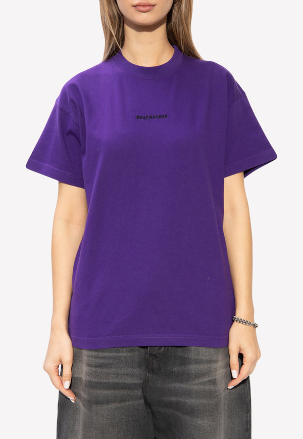 Balenciaga Logo Embroidered Short-Sleeved T-shirt 612965 TNVG9-5162 Purple