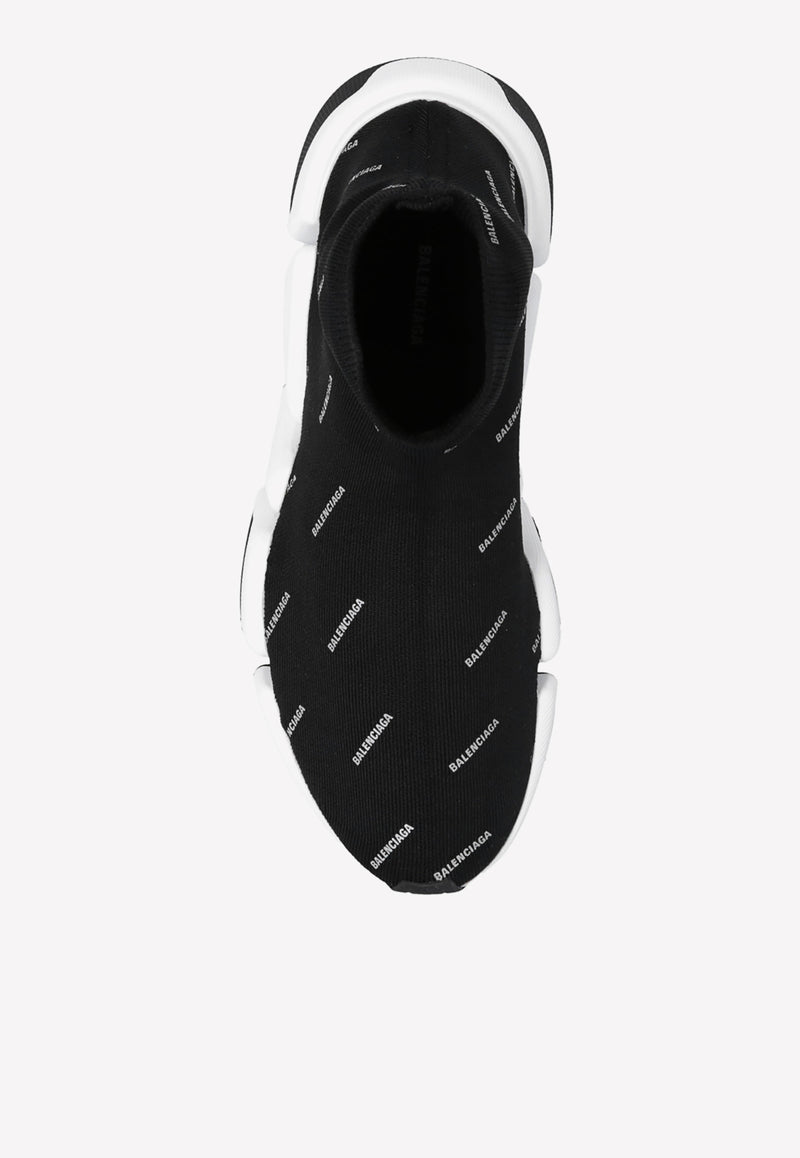Balenciaga Speed 2.0 All-Over Logo Stretch Knit Sneakers 617196 W2DF1-1098 Black