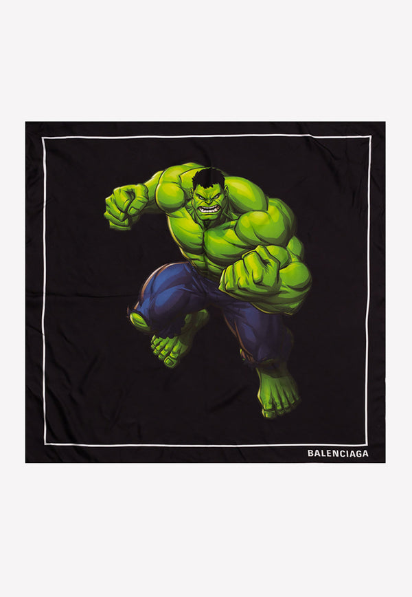 Balenciaga X Marvel Hulk Print Silk Scarf 671461 300B1-1000 Black