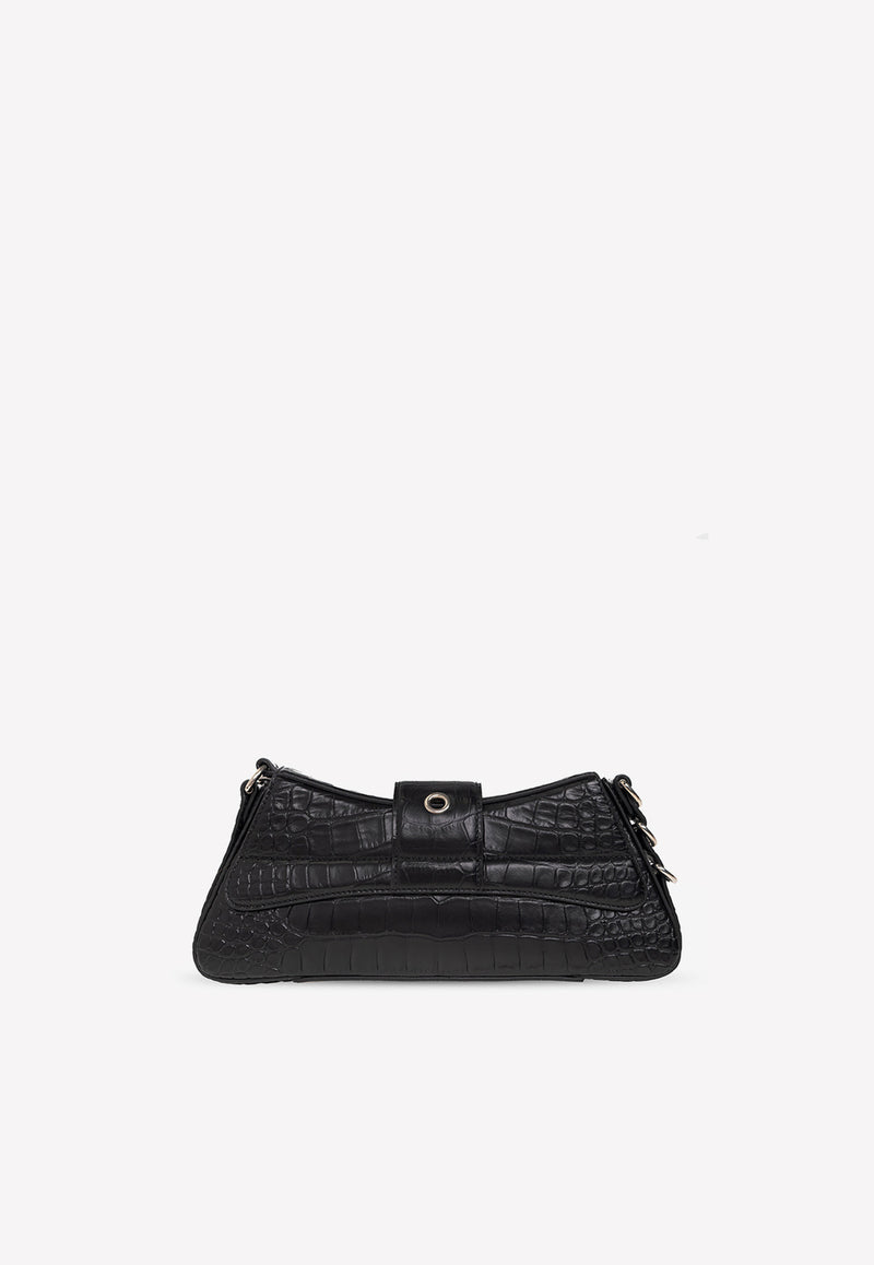 Balenciaga Small Lindsay Shoulder Bag in Croc-Embossed Leather Black 701141 210C9-1000