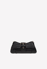 Balenciaga Small Lindsay Shoulder Bag in Croc-Embossed Leather Black 701141 210C9-1000