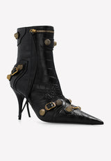 Balenciaga Cagole 90 Ankle Boots in Croc Embossed Leather 734199 WBED1-1000 Black