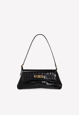 Balenciaga XX Small Shoulder Bag in Croc-Embossed Leather Black 695645 2108X-1000