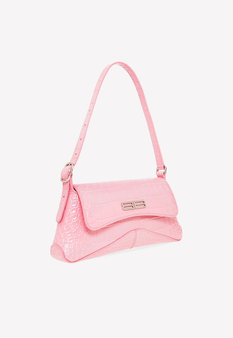 Balenciaga XX Small Shoulder Bag in Croc-Embossed Leather Pink 695645 2108Y-5812