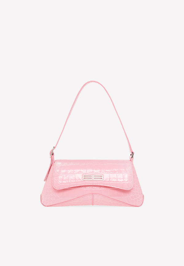 Balenciaga XX Small Shoulder Bag in Croc-Embossed Leather Pink 695645 2108Y-5812