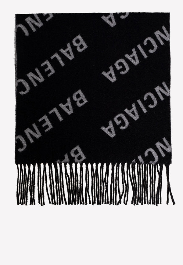 Balenciaga Logo Jacquard Wool Scarf Black 697725 421B1-1077
