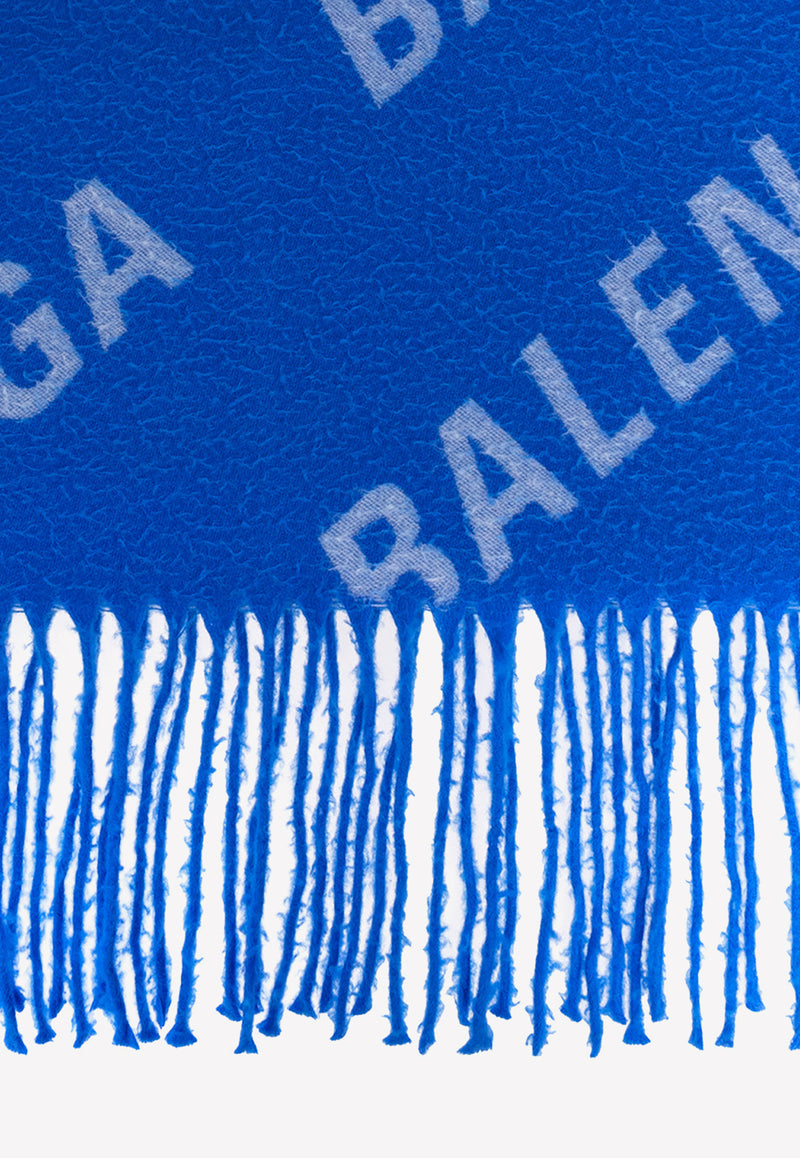 Balenciaga Logo Jacquard Wool Scarf Blue 697725 421B1-4277