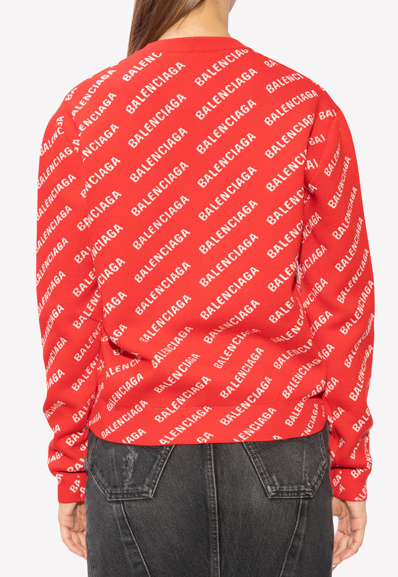 Balenciaga All-Over Logo Print Sweatshirt Red 704428 T3233-6090