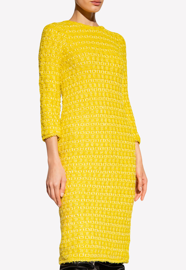 Balenciaga Knee-Length Tweed Dress 704556 T1650-7200 Yellow