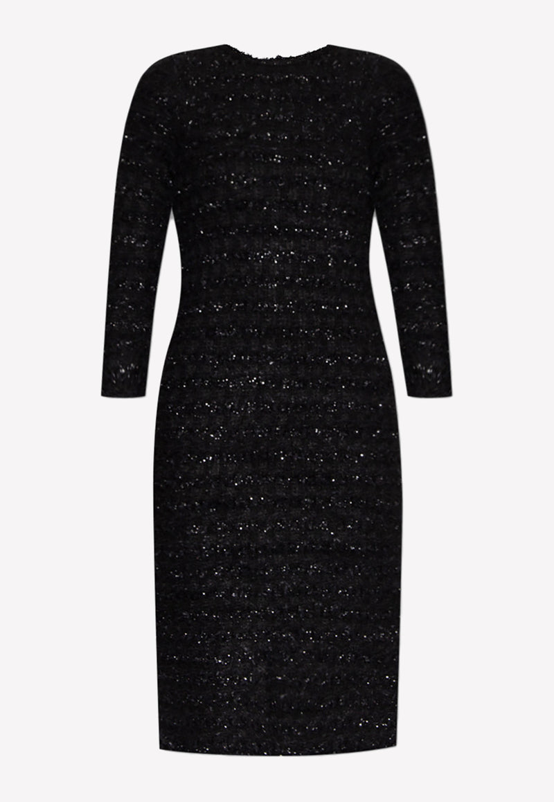 Balenciaga Knee-Length Tweed Dress 704556 T1651-1000 Black