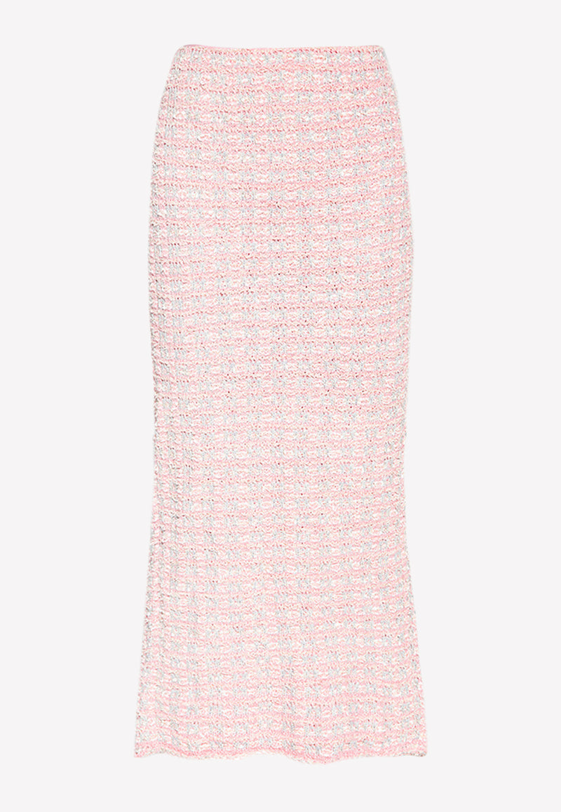 Balenciaga Tweed Knit Maxi Skirt 704563 T3251-5000 Pink