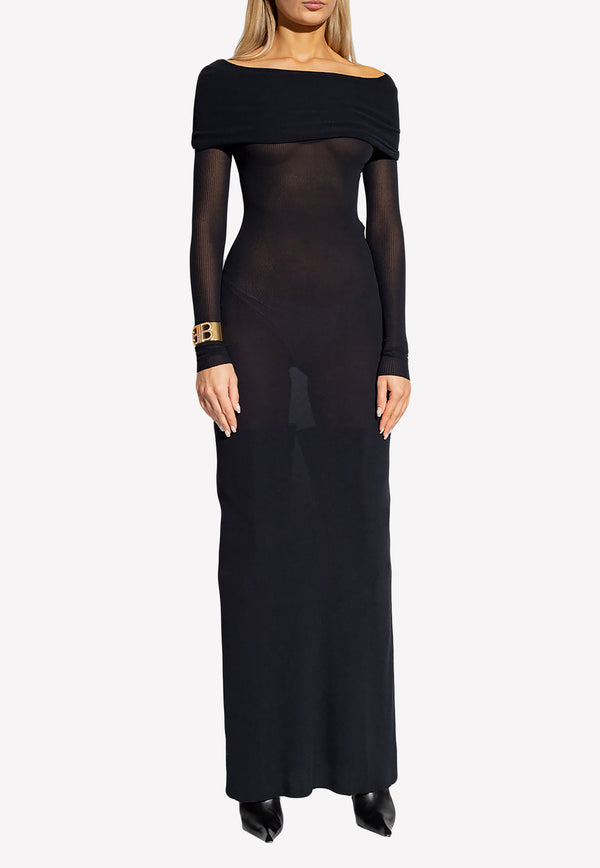 Balenciaga Off-Shoulder Double Layer Maxi Dress 718998 T6208-1000 Black