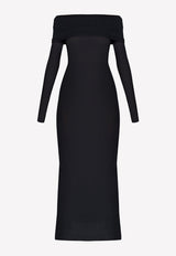 Balenciaga Off-Shoulder Double Layer Maxi Dress 718998 T6208-1000 Black