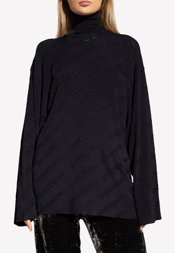 Balenciaga Oversized Ribbed Turtleneck Sweater 719056 T5188-1000 Black