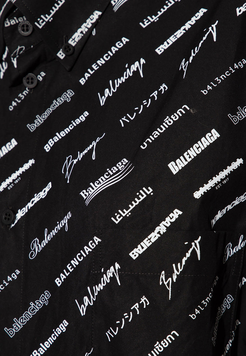 Balenciaga All-Over Logo Midi Shirt Dress 719973 TNLL1-1070 Black