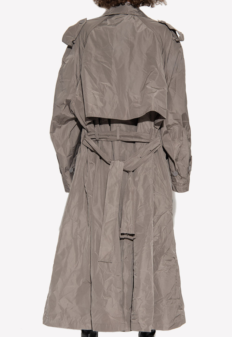Balenciaga Double-Breasted Wrinkled Trench Coat Gray 720148 TMO05-1240