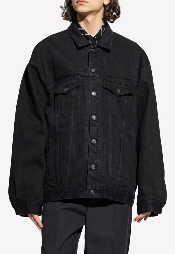 Balenciaga Washed-Out Denim Jacket Black 724649 TNW40-1105