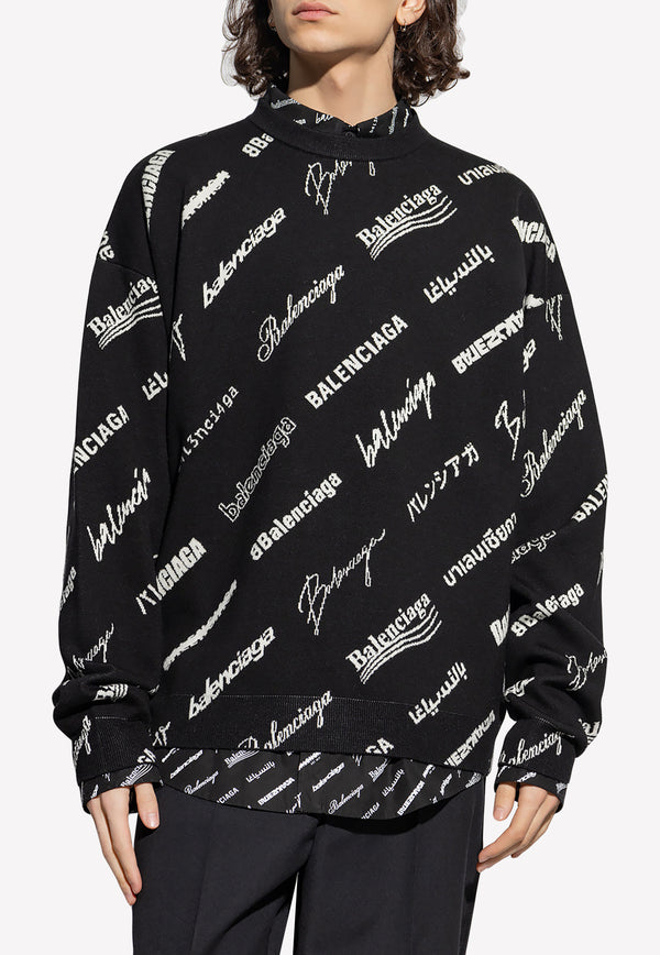 Balenciaga Logomania Sweater in Wool Blend Black 724858 T1665-1070